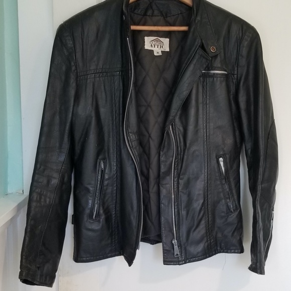 Leather Jacket, Vintage 1980s Coat,  Black Leather Motorcycle Biker Jacket - Picture 3 of 5